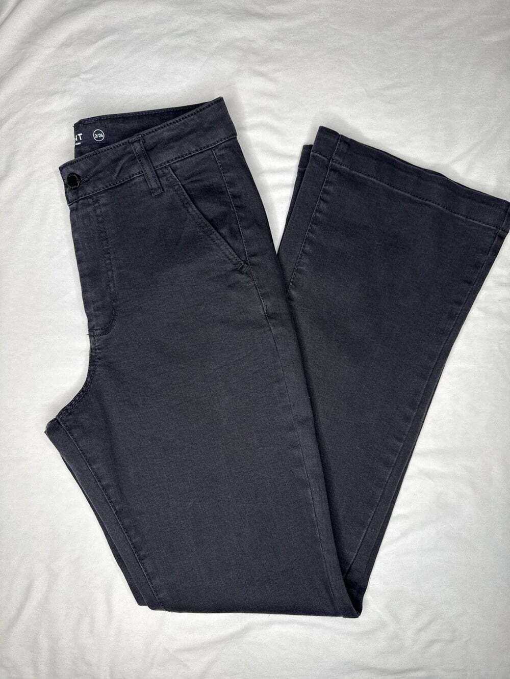OAT New York High Rise Flare Jeans Black Stretch Denim 2/26 Modern Minimalist